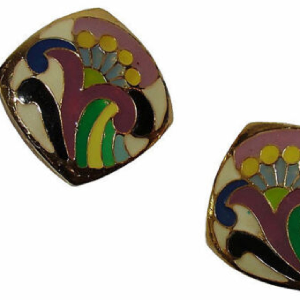 Lanvin Floral Abstract Enamel Earrings